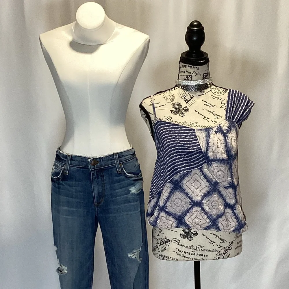 434. Free People One-Shoulder Cropped Top Pink/ Blue NWT Size M